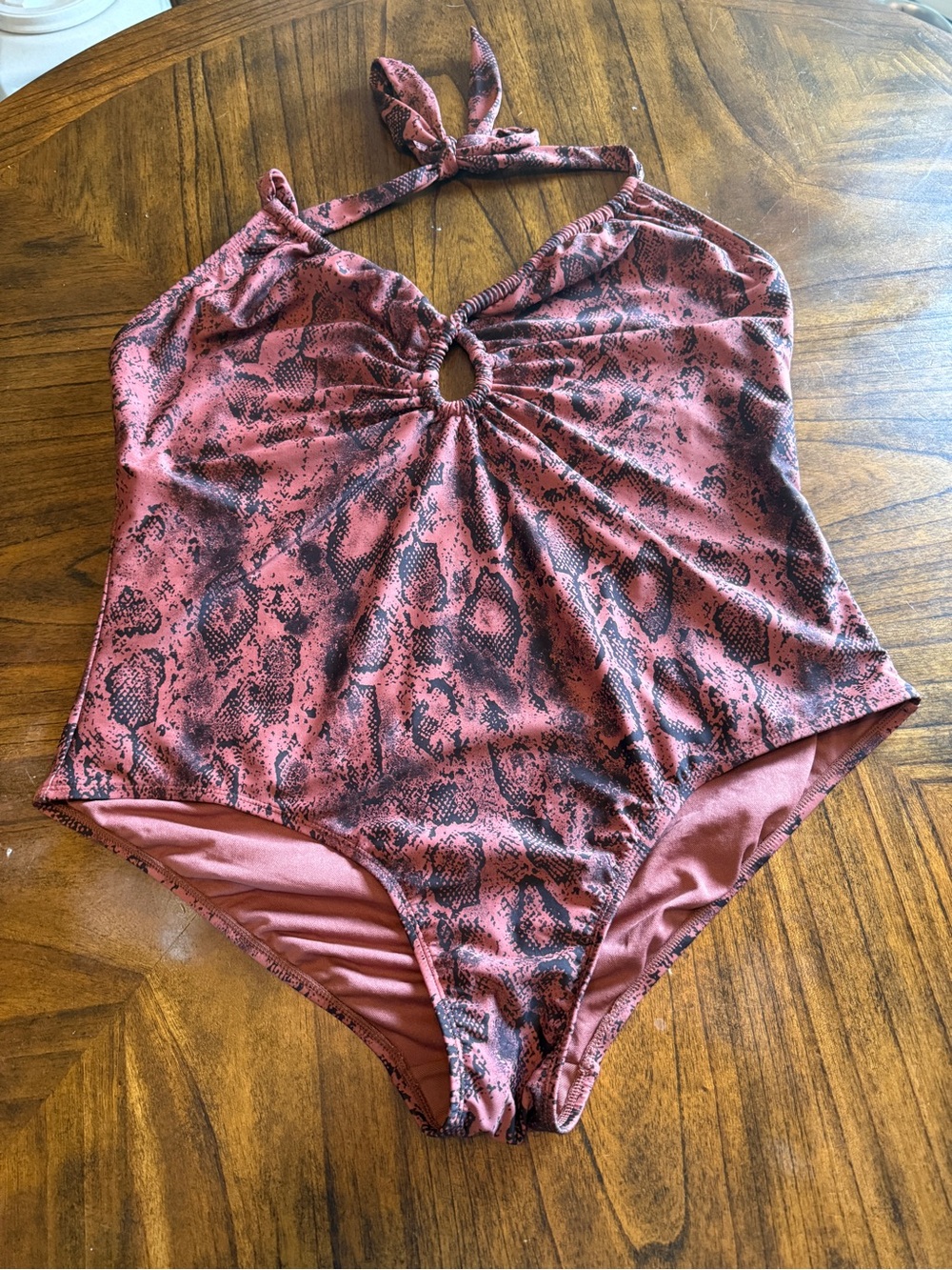 Kona Sol Brown Snake Print One-Piece Halter Swimsuit Plus Size 22W